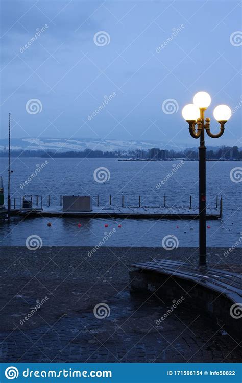 Night Scene By The Lake Zug Switzerland Stock Photo Image Of Full