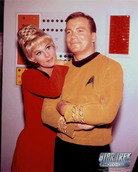 Grace Lee Whitney As Yeoman Janice Rand Poses With William Shatner As