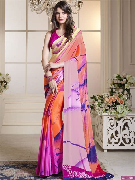 Multicolor Designer Crepe Silk Saree Floral Print Sarees Silk Saree