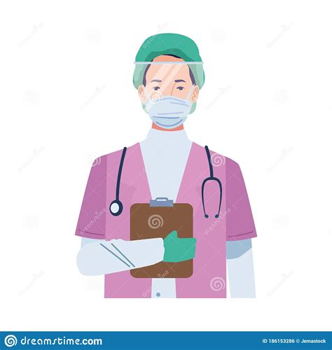 Female Surgeon Doctor Wearing Medical Mask With Checklist Stock Vector