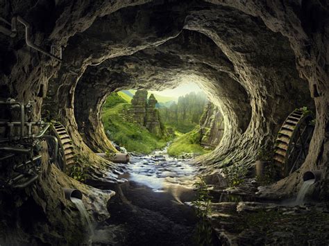 Desktop Wallpaper Heaven Tunnel Cave River Water Current Hd Image