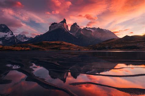 Fondos De Pantalla Paisaje Montañas Puesta De Sol Lago Reflexión