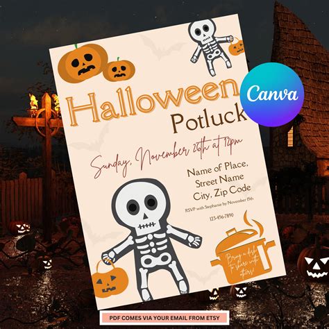 Halloween Potluck Invite Template Editable Potluck Invitation Halloween