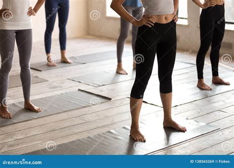 Legs Of Toned Yogi Standing Prepared For Yoga Session Stock Image