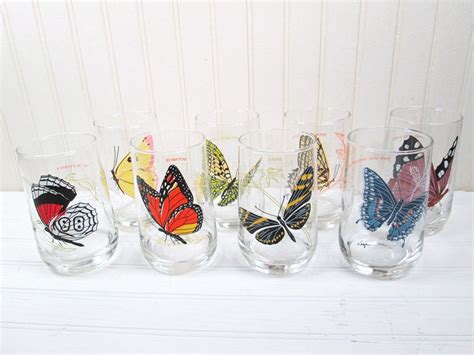 Set Of 8 Vintage Drinking Glasses Brockway Butterfly Vega Etsy