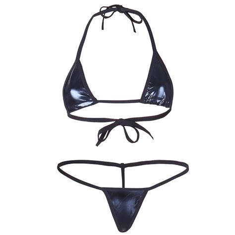 Buy Womens Wet Look Micro String Bikini Lingerie Set Swimsuit Thongs G String Swimwear Online