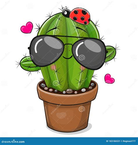 Cartoon Cactus Cute Succulent Or Cacti Plant With Happy Funny Face Tropical Smiling Flower