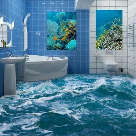Custom 3d Floor Mural Wallpaper Sea Water Wave Bathroom 3d Floor Mural