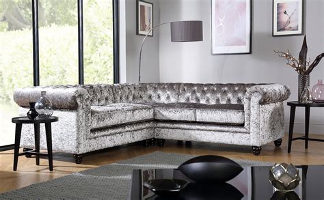 Hampton Silver Crushed Velvet Chesterfield Corner Sofa Furniture Choice
