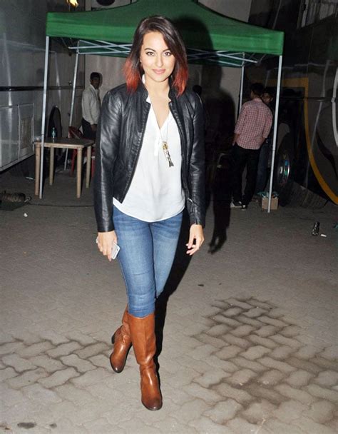 Boots Denims Leather Jacket And Red Streaks Meet Rocker Chick Sonakshi Sinha India Today