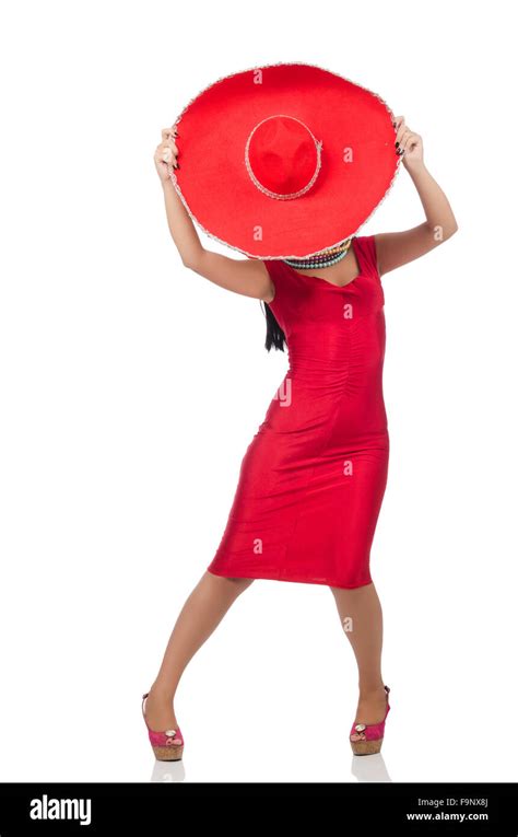 Woman In Red Dress With Sombrero Stock Photo Alamy