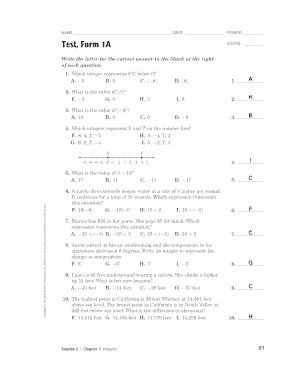 I would like to be able to see my answer key when grading student work. 65 CHAPTER 7 TEST FORM 1A ANSWER KEY - * Form