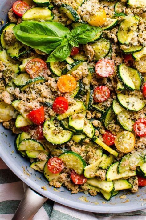 This 30 Minute Healthy Ground Turkey Zucchini Skillet With Pesto Is