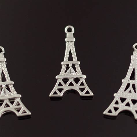 3016022 Eiffel Tower Rhodium Plated Brass With Cubic Zirconia Pendant 135mm X 27mm 15g