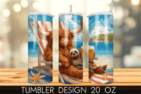 Vacation Beach Highland Cow Tumbler Wrap Graphic By Mragjaza Creative