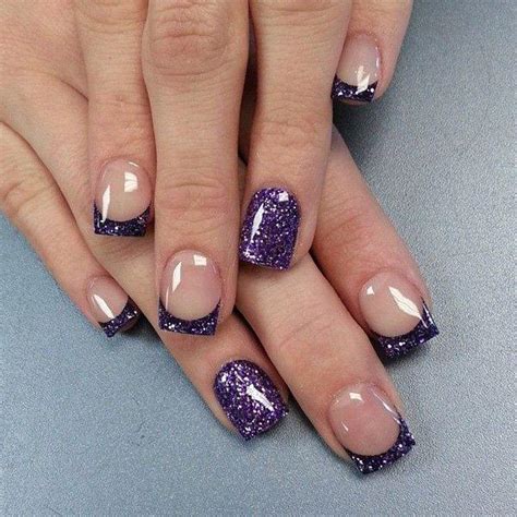 French Tips In Violet Glitter Nails Easyday