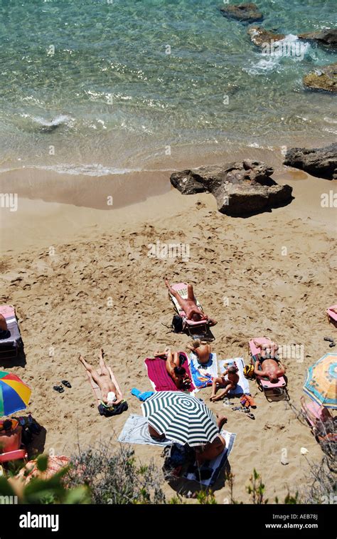 Nudist Bathers Myrtiotissa Beach West Coast Corfu Ionian Islands Stock Photo Royalty Free