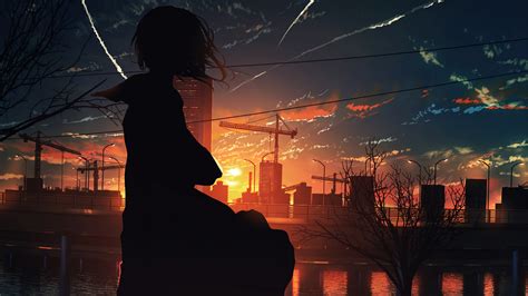 Anime Girl Silhouette Sunset Scenery Anime Art 4k Hd Wallpaper