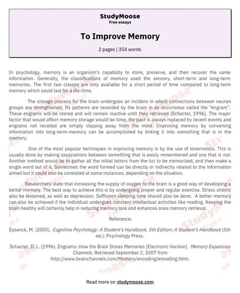 To Improve Memory Free Essay Example