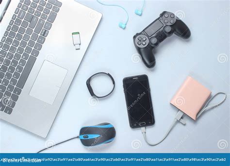 Modern Gadgets And Devices On A Gray Background Stock Image Image Of