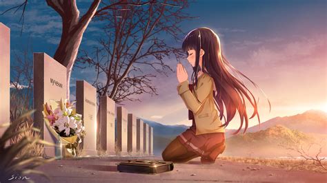 Girl Praying At A Grave By 诗音酱sion