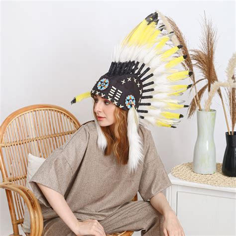 Mohawk Indian Headdress Yellow Feather American Jewelry Etsy