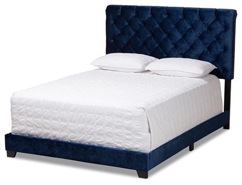 Baxton Studio Candace Luxe And Glamour Navy Velvet Upholstered Queen