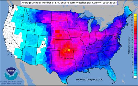 Average Number Of Annual Tornado Watches In The Continental Us By