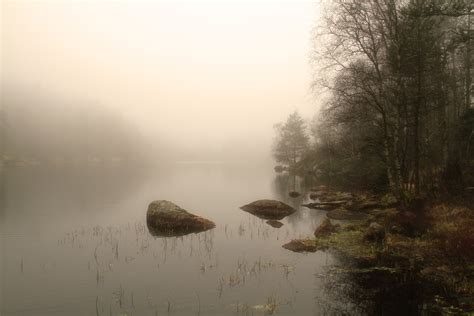 Lake Surrounded With Fog Hd Wallpaper Wallpaper Flare