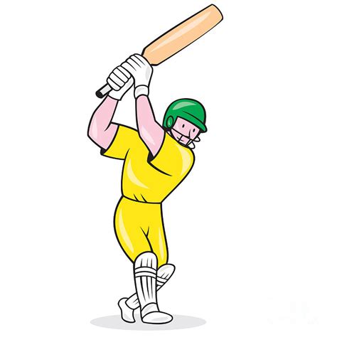 Cricket Player Batsman Batting Cartoon Digital Art By Aloysius