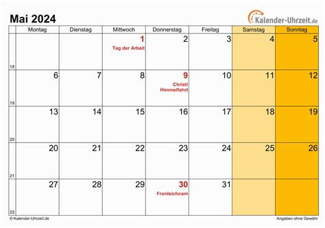 Mai 2024 Kalender Mit Feiertagen