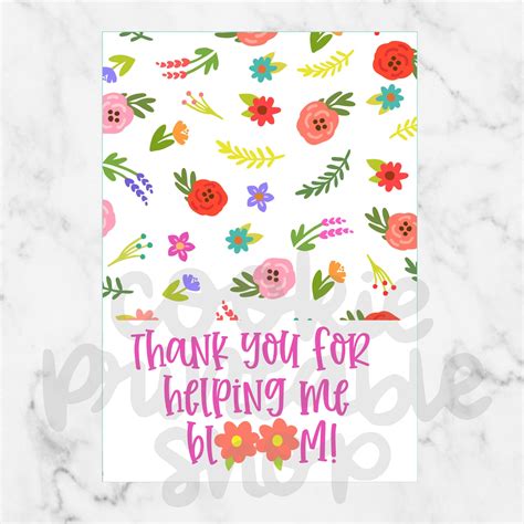 Thank You For Helping Me Bloom Printable Card Printable Etsy