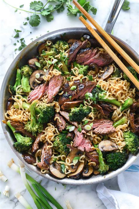 Ramen Noodles With Marinated Steak And Broccoli