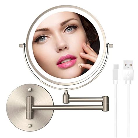 rechargeable wall mounted lighted makeup vanity mirror 8 inch double sided 1x 10x magnifying
