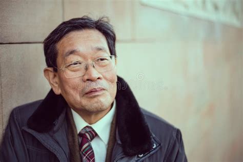 Japanese Senior Old Man Outdoors Smiling And Happy Portrait Stock Image Image Of Senior