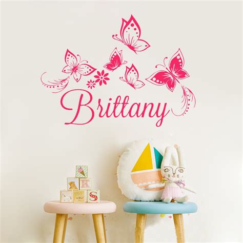 Zn A1 Personalized Custom Name Butterflies Wall Sticker For Kids Room