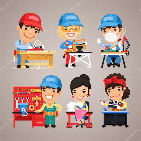 Set Of Cartoon Workers At Their Work Desks ⬇ Vector Image By © Voysla