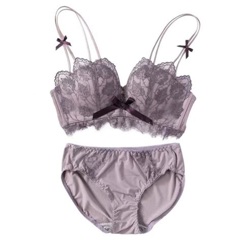 Elaydool Womens Bra Brief Sets Lace Lavender Gathered Adjustment Bra Bow Without Steel Ring 34
