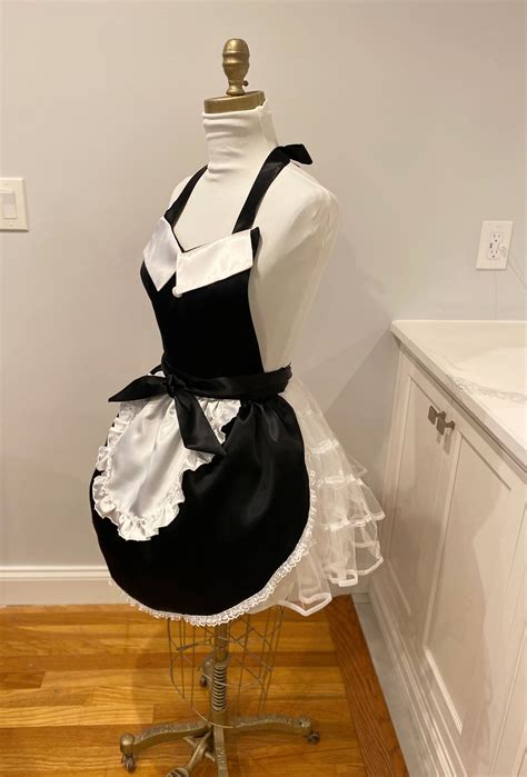 Sexy French Maid Satin Apron In Black And White Satin Etsy Uk