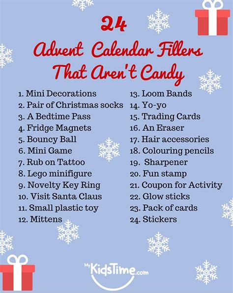 Here are 100 unique and handy ideas for filling up your advent calendars. 24 Of The Jolliest Advent Calendar Fillers That Aren't Candy