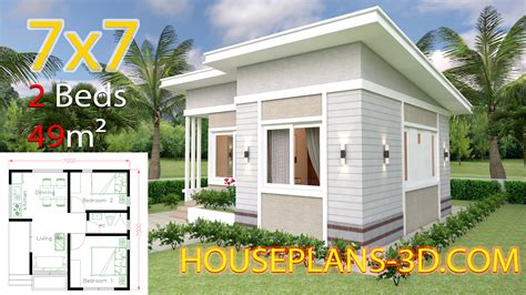 Small House Design 7x7 With 2 Bedrooms House Plans 3d