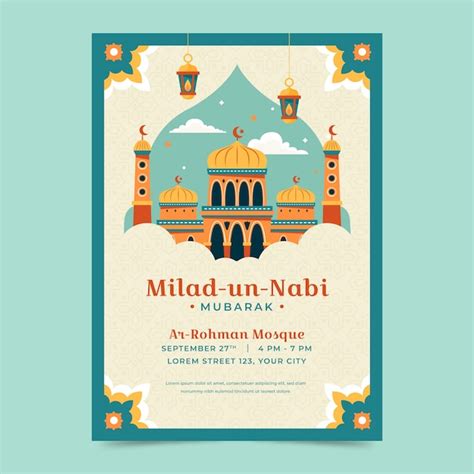Free Vector Flat Vertical Poster Template For Islamic Mawlid Al Nabi