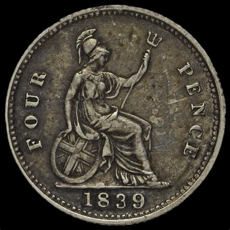 1839 Queen Victoria Young Head Silver Fourpence Groat