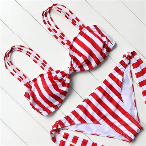 Red Bikini Set 2018 Sexy Push Up Swimsuit Women Padded Bikini Halter Bandage Bathing Suit