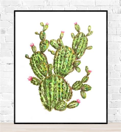 Original Cactus Watercolor Painting Cactus Aquarel Prickly Pear
