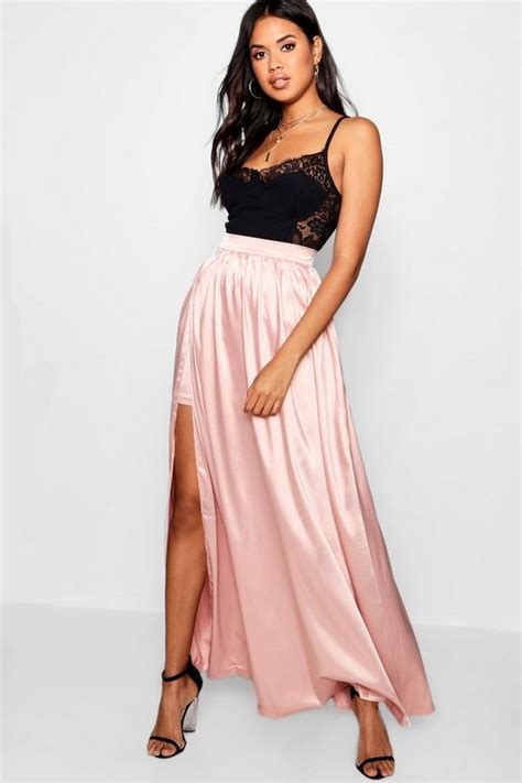 Side Split Satin Maxi Skirt Boohoo