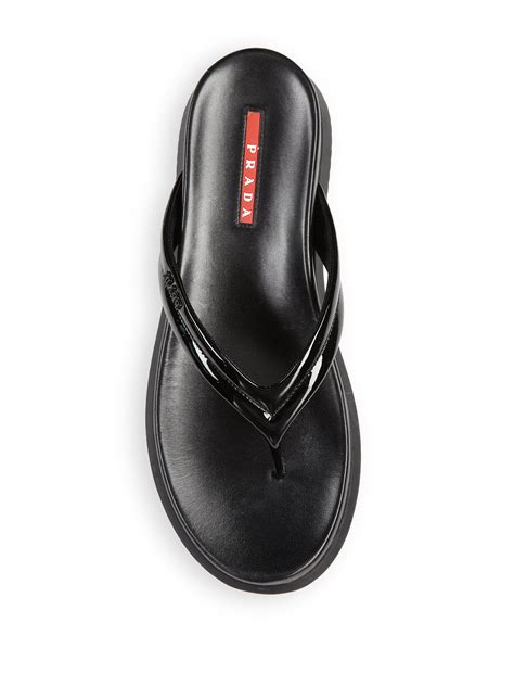Prada Patent Leather Flip Flops In Black Lyst