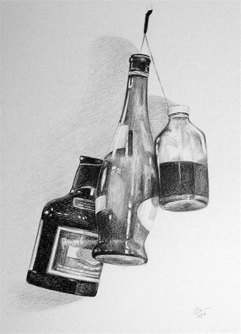 Glass Bottles Hanging On The Wall Pencil Drawing Object Drawing