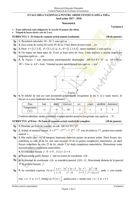 Modele de subiecte, bareme și. Subiecte Matematica - Evaluare Nationala, clasa a VIII-a ...