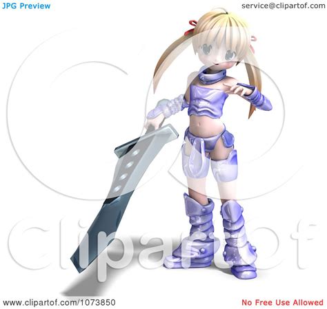 Clipart 3d Blond Knight Girl Holding A Sword 2 Royalty Free Cgi